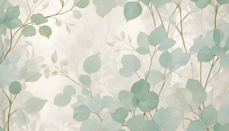 Design file of mint green botanical pattern showing detailed leaf arrangement and cream background