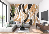 Black and beige leaf pattern mural in a contemporary dining room