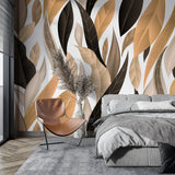 Botanical wall mural creating depth in a modern home office