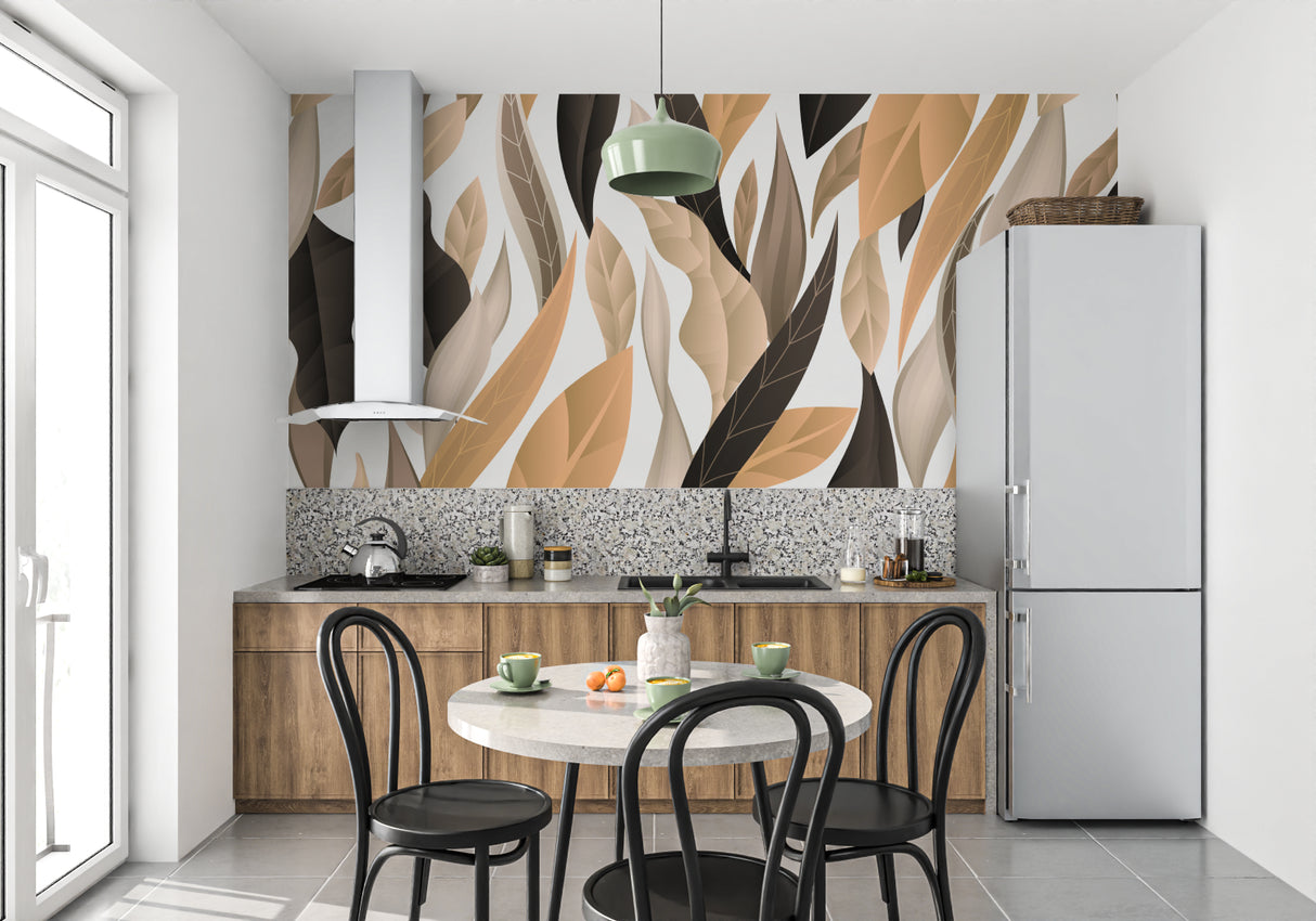 Leaf pattern mural adding style to an entrance hallway