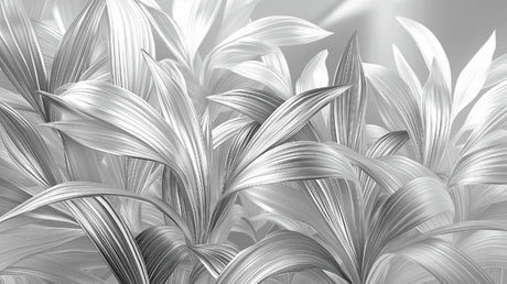 Monochrome silver leaf wallpaper design file showing detailed botanical pattern
