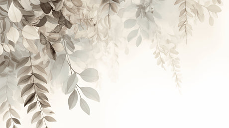 Neutral leaf wallpaper in master bedroom bringing natural elements to a minimal interior design