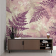 Purple Fern Wallpaper Mural in modern living room with grey sofa and natural light