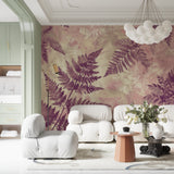 Purple Botanical Mural in meditation room with yoga mat