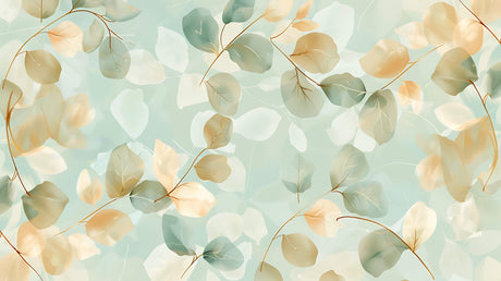 Mint and gold botanical wallpaper design file showing delicate leaf pattern and texture details