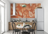 Leaf pattern wallpaper creating depth in an entryway space