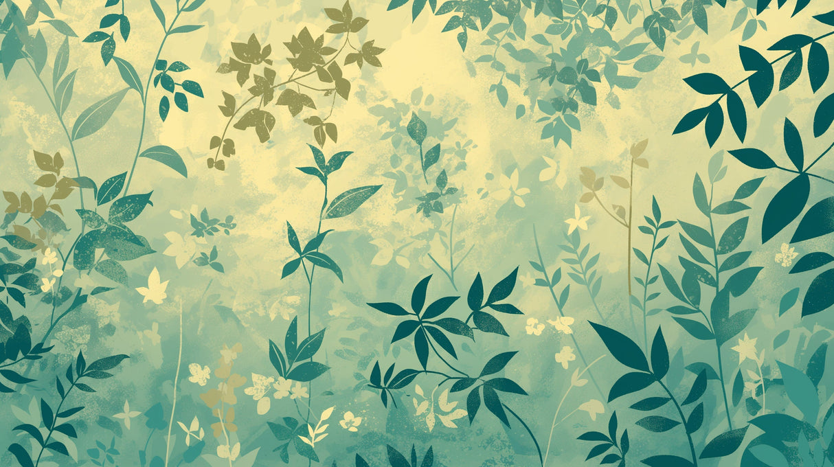 Botanical wall mural showcased in a bright bedroom with natural lighting