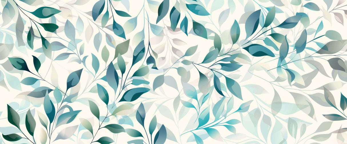 Design file showing full turquoise and sage leaves pattern on white background