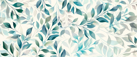 Design file showing full turquoise and sage leaves pattern on white background