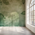 Vintage Green Leaf Wallpaper creating a fresh atmosphere in modern living room with natural light