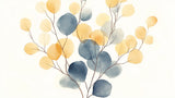 Watercolor foliage wallpaper design file showing detailed blue and gold leaves pattern