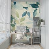 Fresh leaf pattern wallpaper bringing nature into a bright bedroom setting