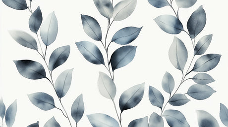 Blue botanical wallpaper mural in modern living room showcasing watercolor leaf pattern creating a fresh, airy atmosphere