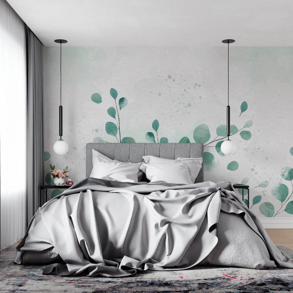 Eucalyptus wall mural showcasing the soft green tones in an entrance hallway