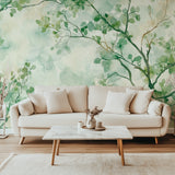 Green leaf mural wallpaper transforming modern hallway space