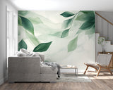 Botanical wallpaper creating fresh atmosphere in bedroom setting