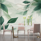 Watercolor leaves mural installed in home office space