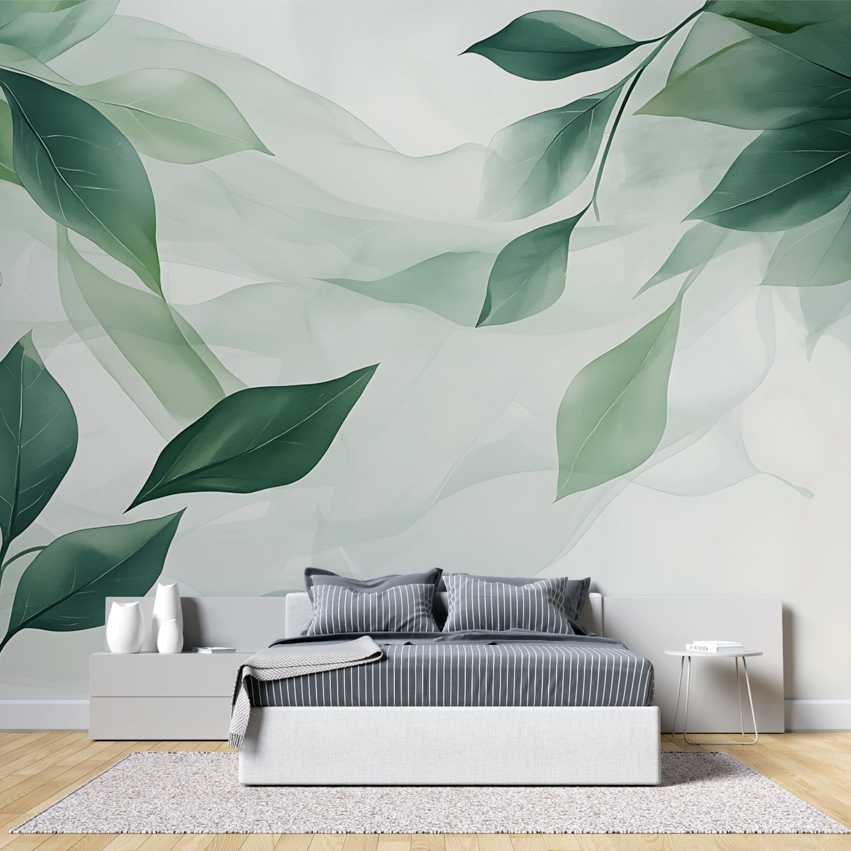 Green foliage wallpaper bringing nature into dining room