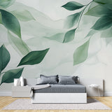 Green foliage wallpaper bringing nature into dining room
