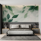 Botanical wall design showcased in modern kitchen setting