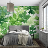 Nature-inspired wallpaper adding life to minimalist entrance hall
