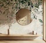 Watercolor leaf mural adding natural beauty to a home office space