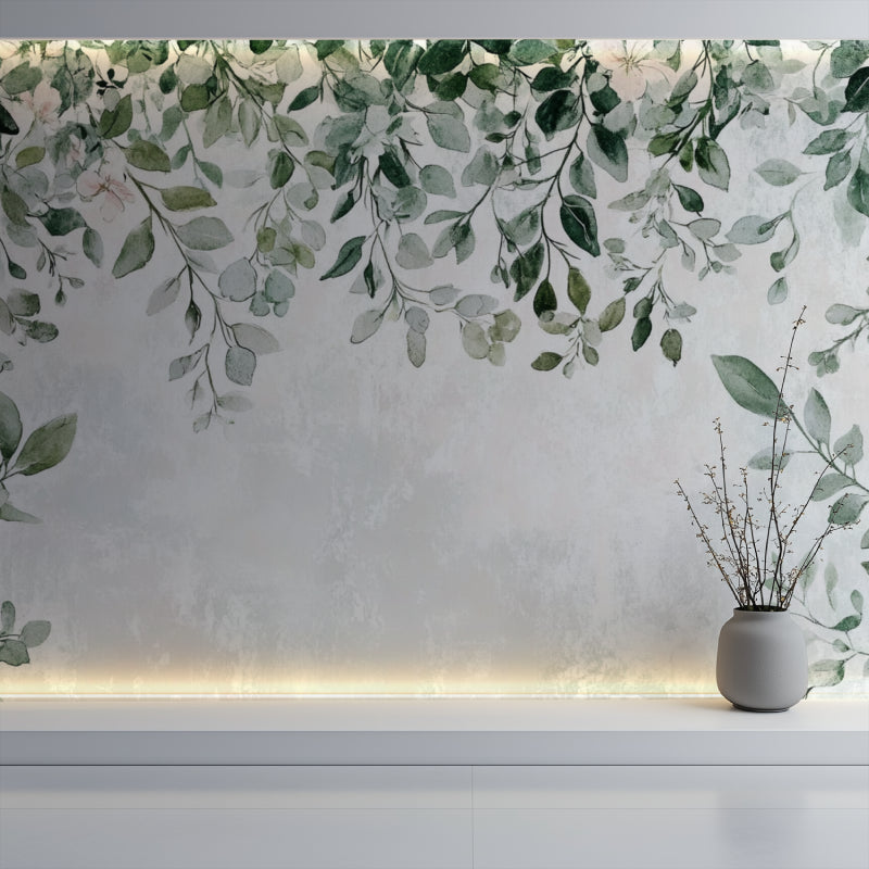 Botanical wall mural bringing outdoor freshness to dining room walls
