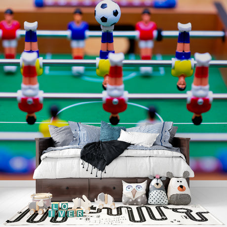 Table soccer wallpaper bringing life to a modern game room with pool table and gaming setup