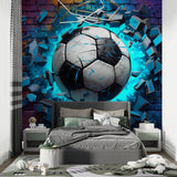 Football mural making statement in sports-themed basement recreation area