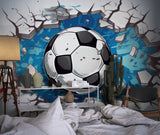 Kids playroom featuring dynamic 3D football breaking wall mural