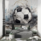 3D Football Wallpaper in modern game room showing breaking wall effect with dramatic lighting