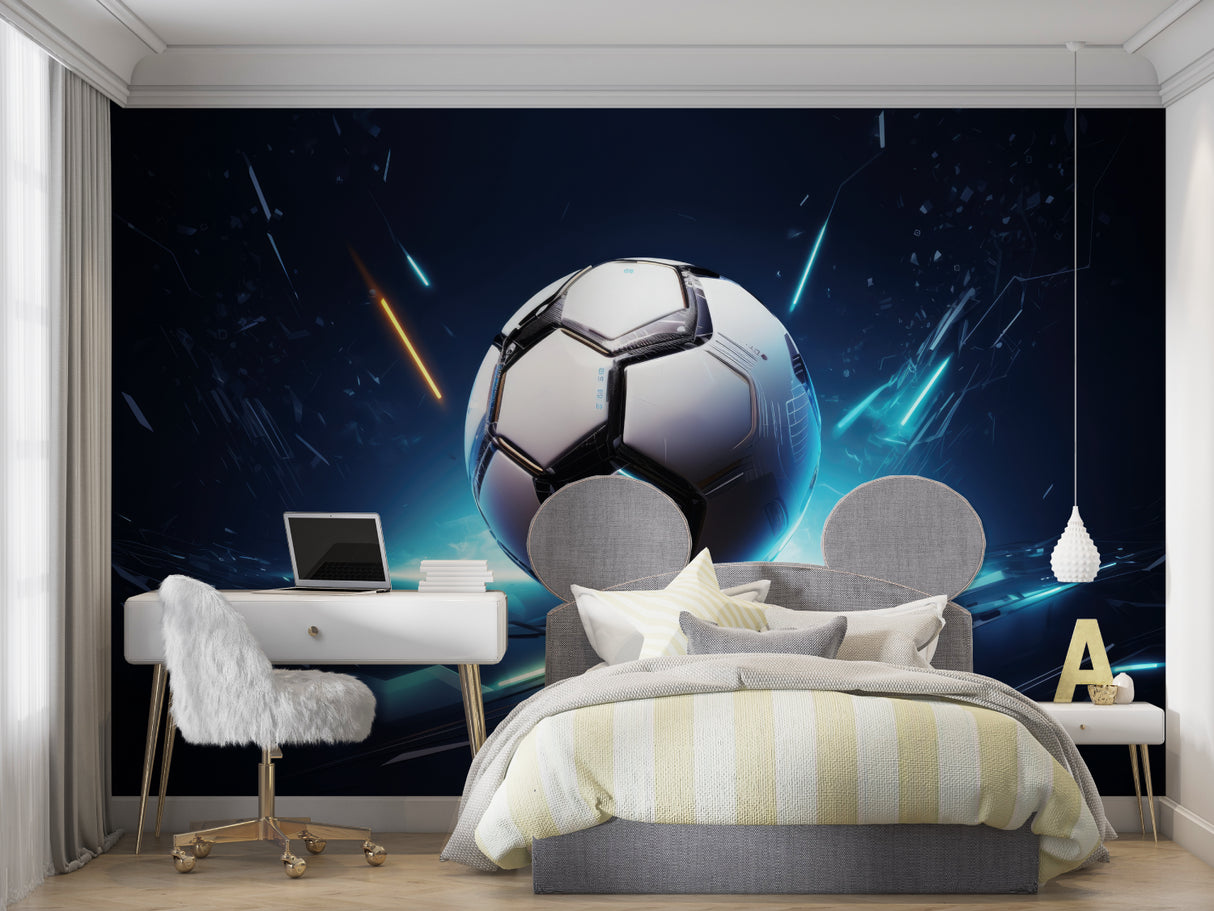 Dynamic football wallpaper bringing energy to home gym space
