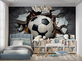 Sports room with graffiti soccer ball mural creating dynamic focal point