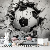 Sports themed wallpaper making statement in recreation room