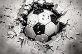 High-resolution design file of 3D soccer ball breaking through concrete wall pattern