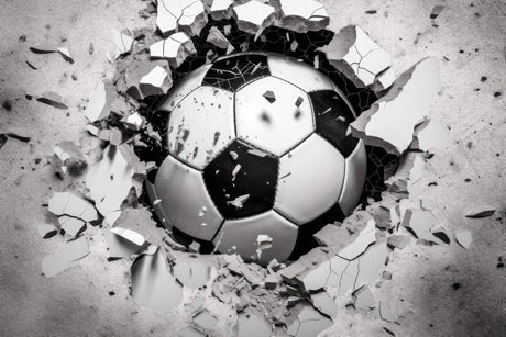 High-resolution design file of 3D soccer ball breaking through concrete wall pattern