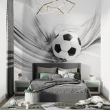 Soccer ball wallpaper design showcased in modern sports bar setting