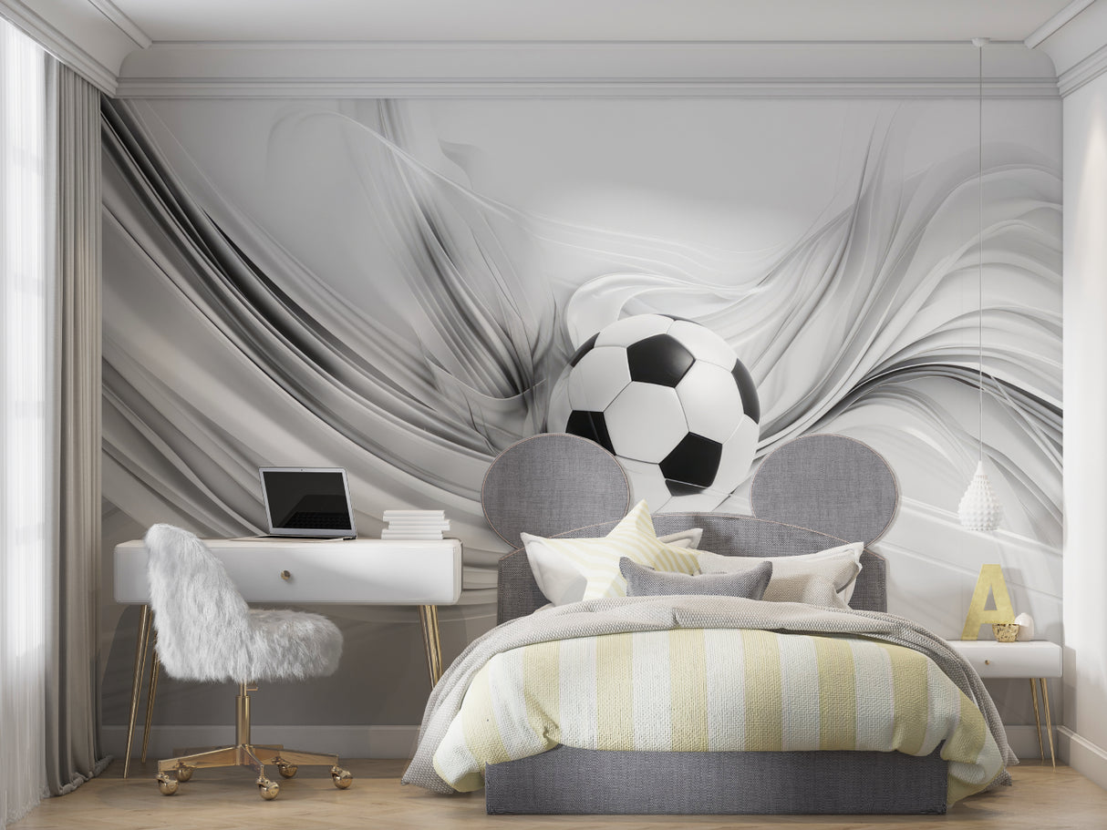 3D soccer wallpaper bringing movement to home gym wall design
