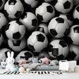 3D Soccer Ball wallpaper creating dynamic impact in modern teen bedroom with gaming setup