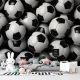 3D Soccer Ball wallpaper creating dynamic impact in modern teen bedroom with gaming setup