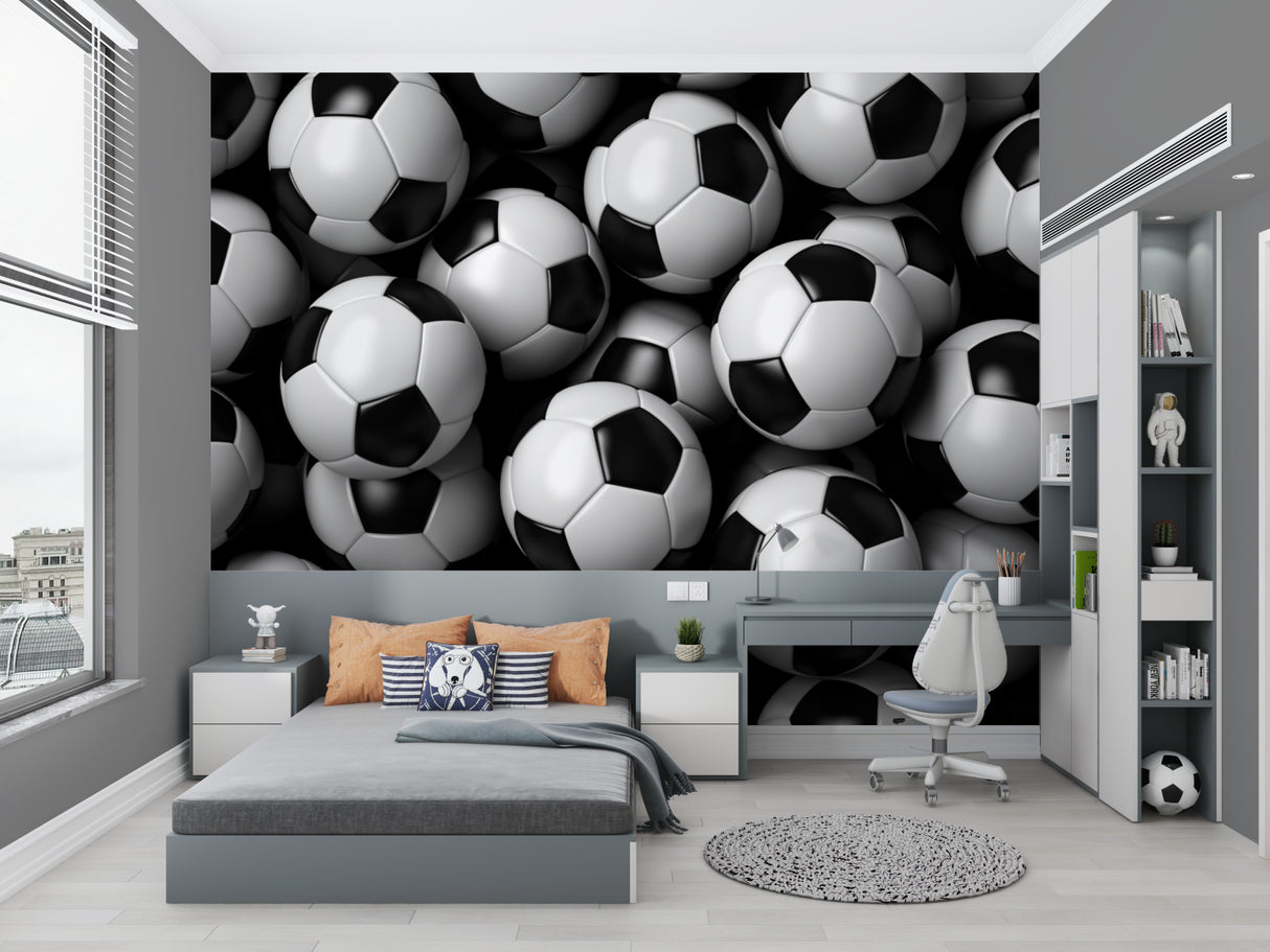 Football theme mural wallpaper installed in stylish game room with pool table