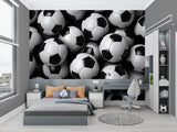 Football theme mural wallpaper installed in stylish game room with pool table