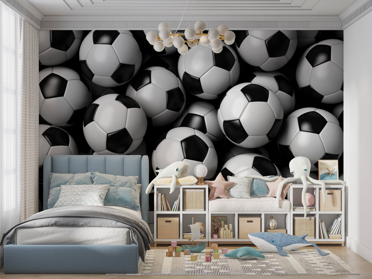 3D Soccer pattern wall mural in sports bar setting with ambient lighting