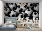 3D Soccer pattern wall mural in sports bar setting with ambient lighting