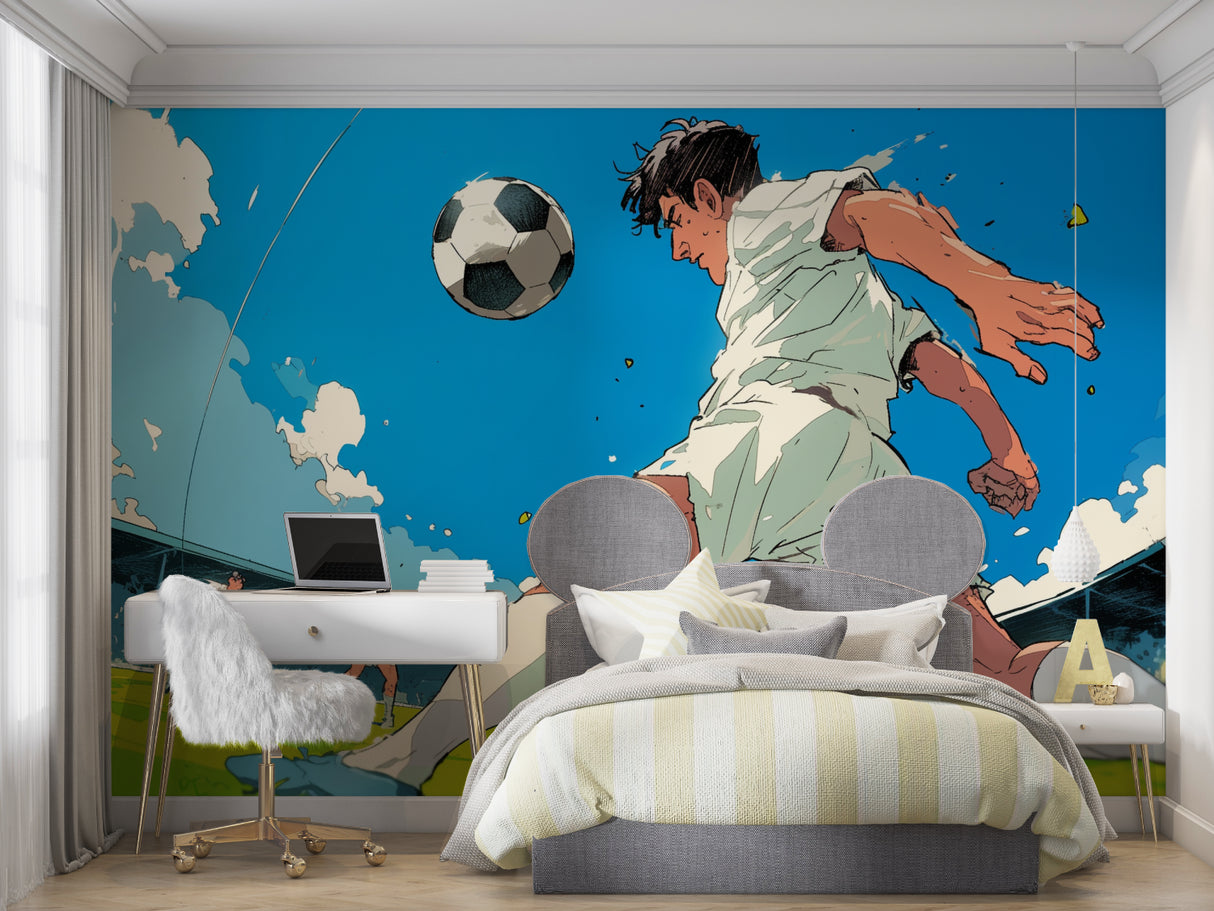 Anime soccer wallpaper bringing energy to a game room with players in action
