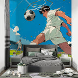 Soccer anime wallpaper creating depth in sports-themed bedroom