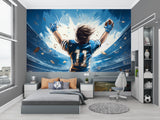 Anime football wallpaper creating energy in a home gym with dramatic stadium lighting
