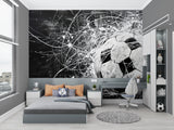 Football wall art in gaming room, black and white artistic sports design