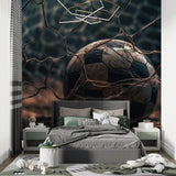 Soccer themed wall mural displayed in gaming room with ambient lighting