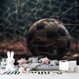 Football wall mural creating depth in contemporary living space